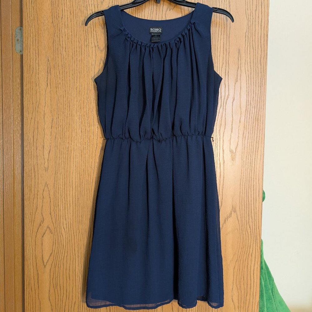 Dark Blue Dress with elastic waist. Modest. Size 8